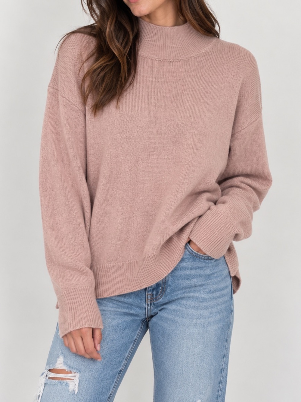 JOA Blush Pink Open Back Mock Neck Oversized Knit Sweater Size Small